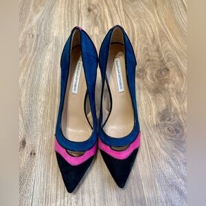 Diane von Furstenberg Colorblock Suede Heels Size 8.5 EUC